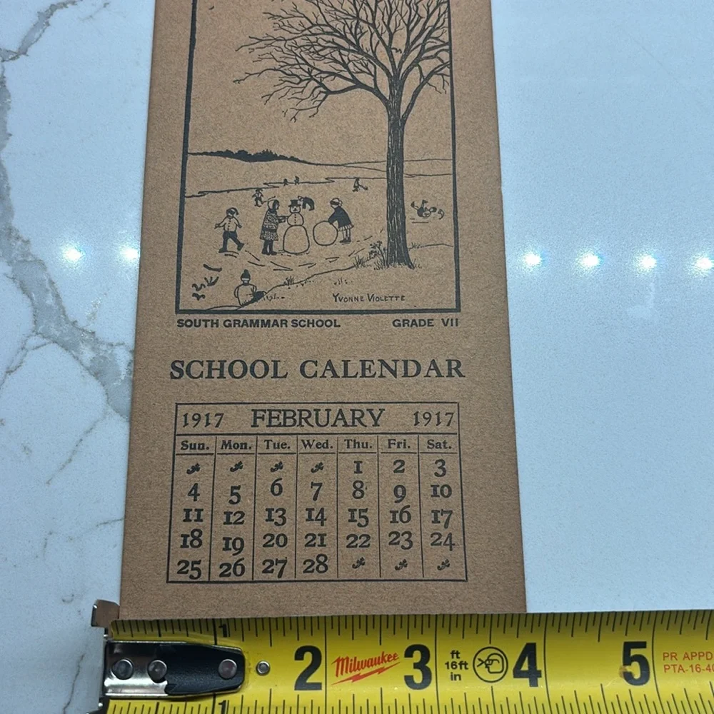 Antique 1917 February school calendar page